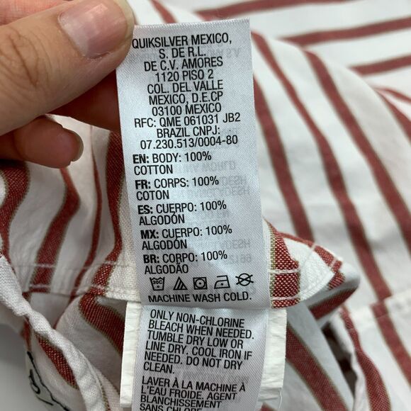 Quiksilver Shirt Mens L Large Modern Fit Red Stripe Short Sleeve Button Down - Picture 9 of 12